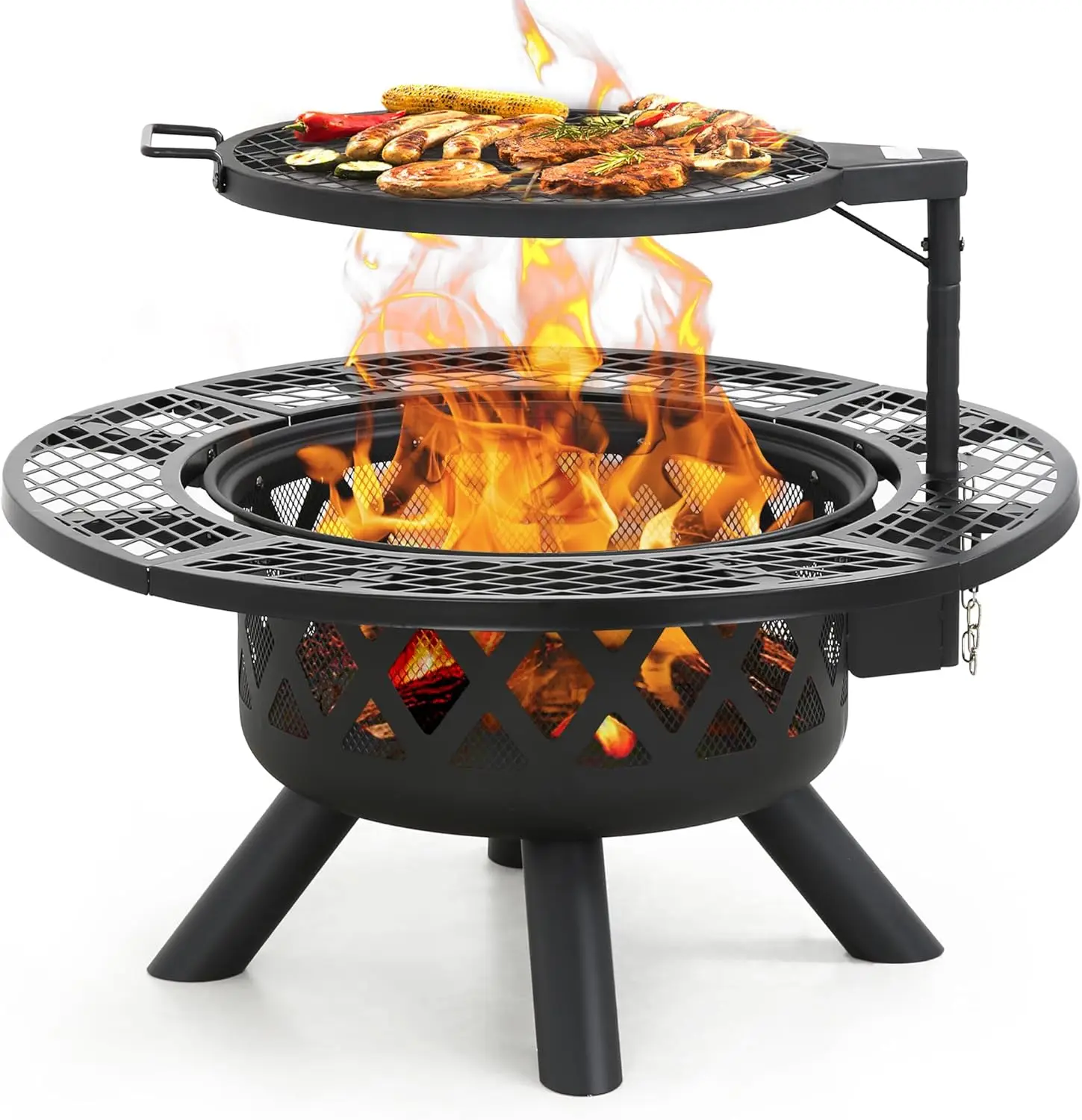 32 inch Steel Outdoor Fire Pit with Poker, Wood Burning for Patio, Ideal for Outdoor Bonfire and Cooking