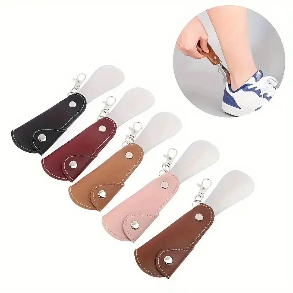 Stainless Steel Foldable Shoehorn Leather Convenient Portable Shoehorn Easy-Grip Shoe Lifter Shoe Puller Keychain