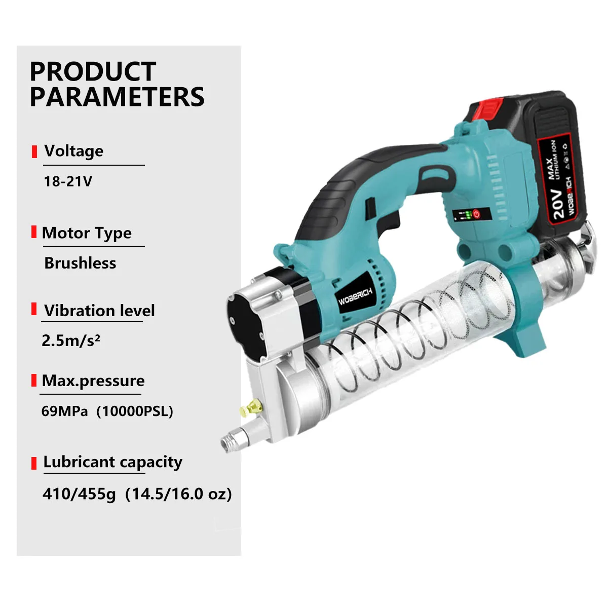 WOBERICH Cordless Professional Electric Grease Gun Kit Oil Injector Fat Machine 10000 PSI Power Tools For Makita 18v Battery