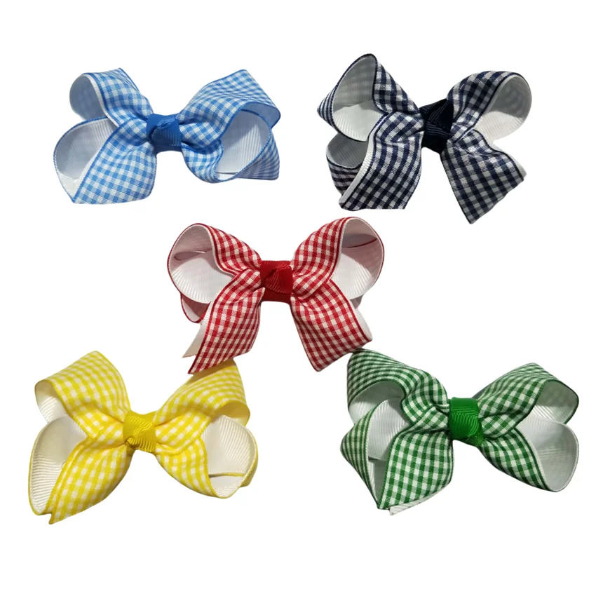 

Gingham Plaid Ribbon Hair Bows Clips Double Deck Bowknot Hairpins Elastic Hairbands Bobbles Ties Accessories Girl Kids 10PCS