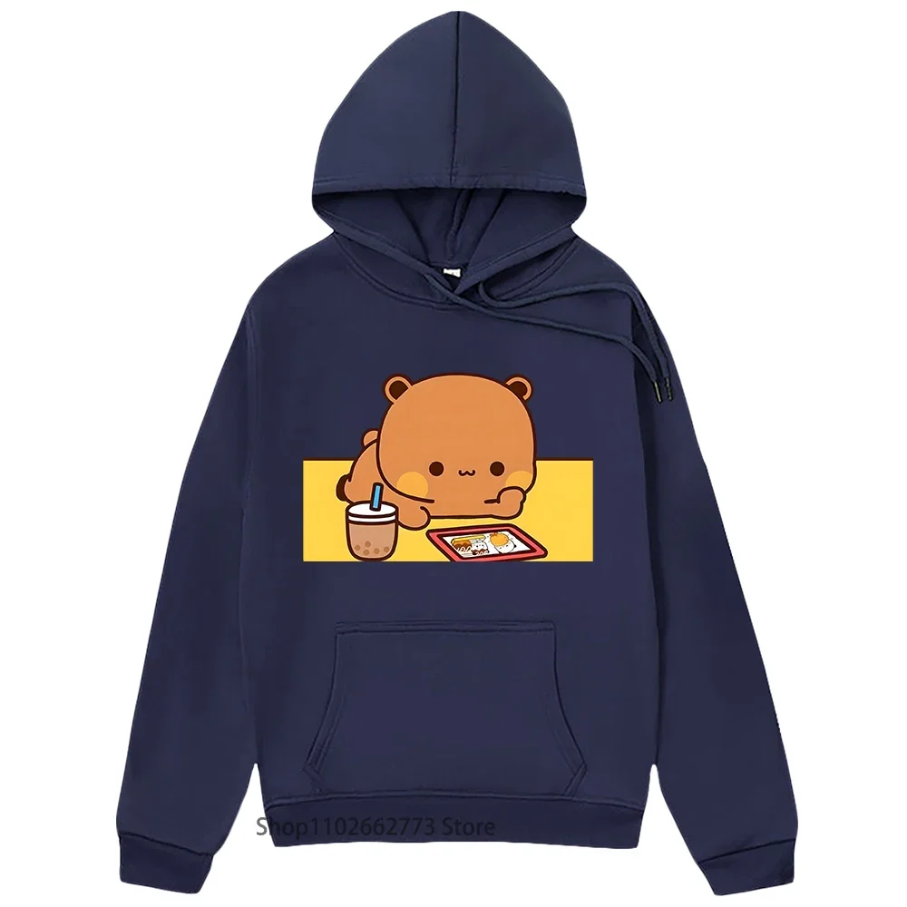 Kawaii Cute Dudu Is Contemplating Bubu Picture Sweatshirts Panda Bear Graphic Hoodies Winter Clothes Women Streetwear Men Korean
