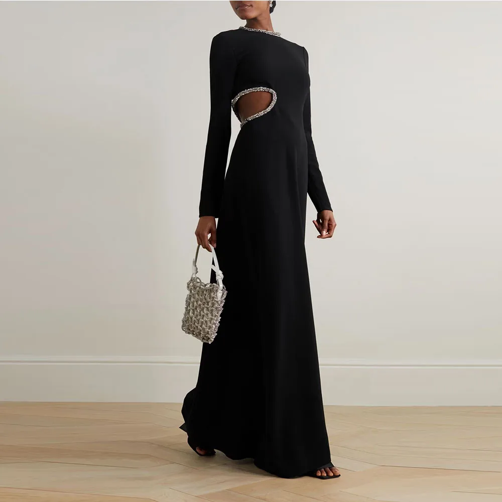 

Современное женское вечернее платье-русалка в пол, для торжественных мероприятий, с круглым вырезом, в стиле саудовского платья, с длинными рукавами, расшитое бисером, для выпускного вечера