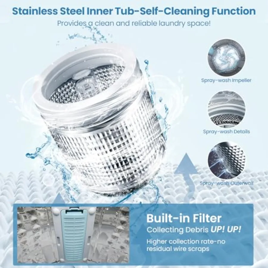 غسالة محمولة مدمجة بوزن 17.8 رطل مع 10 برامج غسيل و8 مستويات مائية بسعة 2.4 قدم مكعب، مضخة تصريف مدمجة مثالية f #6