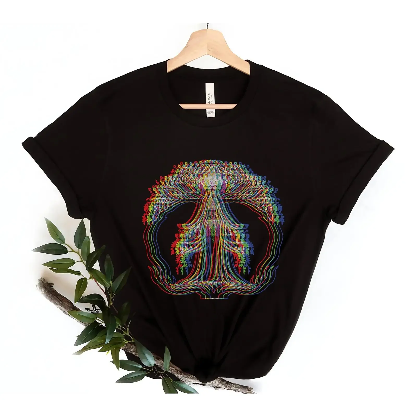 Trippy Tree Goddess T Shirt Psychedelic Rave Techno Festival Outfit vintage Washed homme Stretched streetwear Stylish Slightly