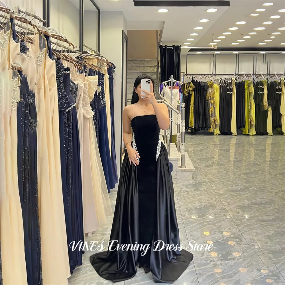 

VINES Black Modest Evening Dress Mermaid Velvet Party Dresses with Pearl Beaded Prom Gown Floor Length robes du soir Customized