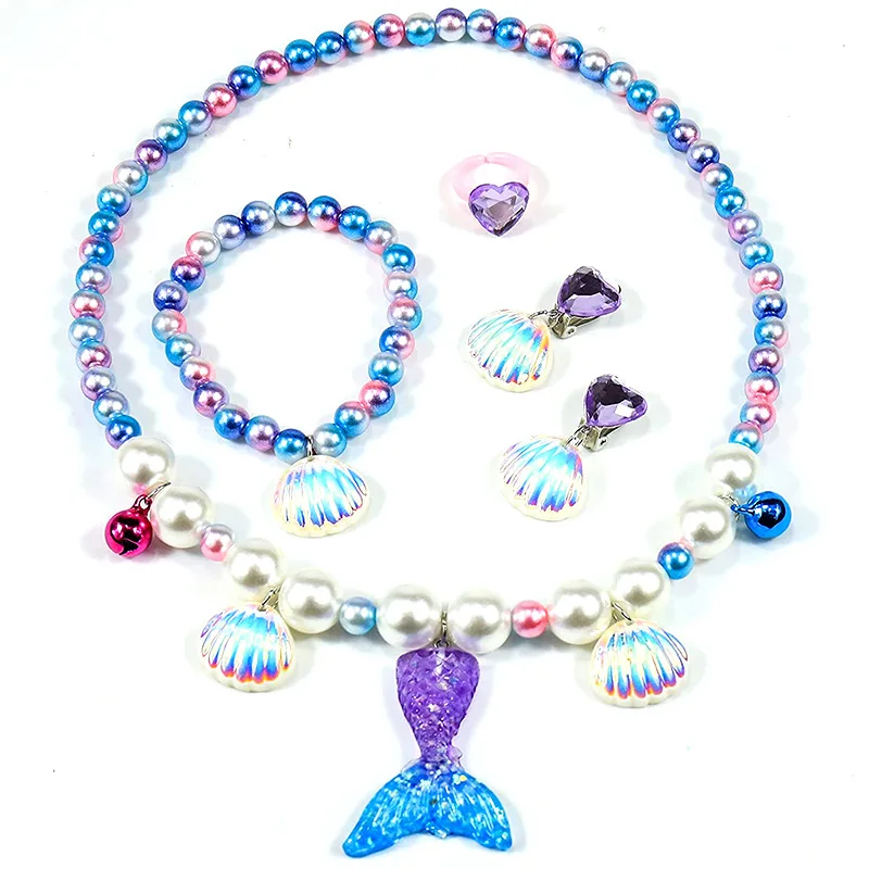 Disney Little Mermaid Theme Hair Accessories Cute Party Princess Hairband   Children\'s Necklace Bracelet Ring Earring Set Gifts