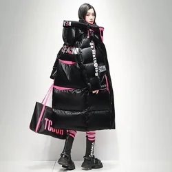 Winter Coat New Outer Loose Over-knee Long Parkas Thick Outerwear Wash-free Glossy Coat Colorful Clothing White Duck Down Jacket