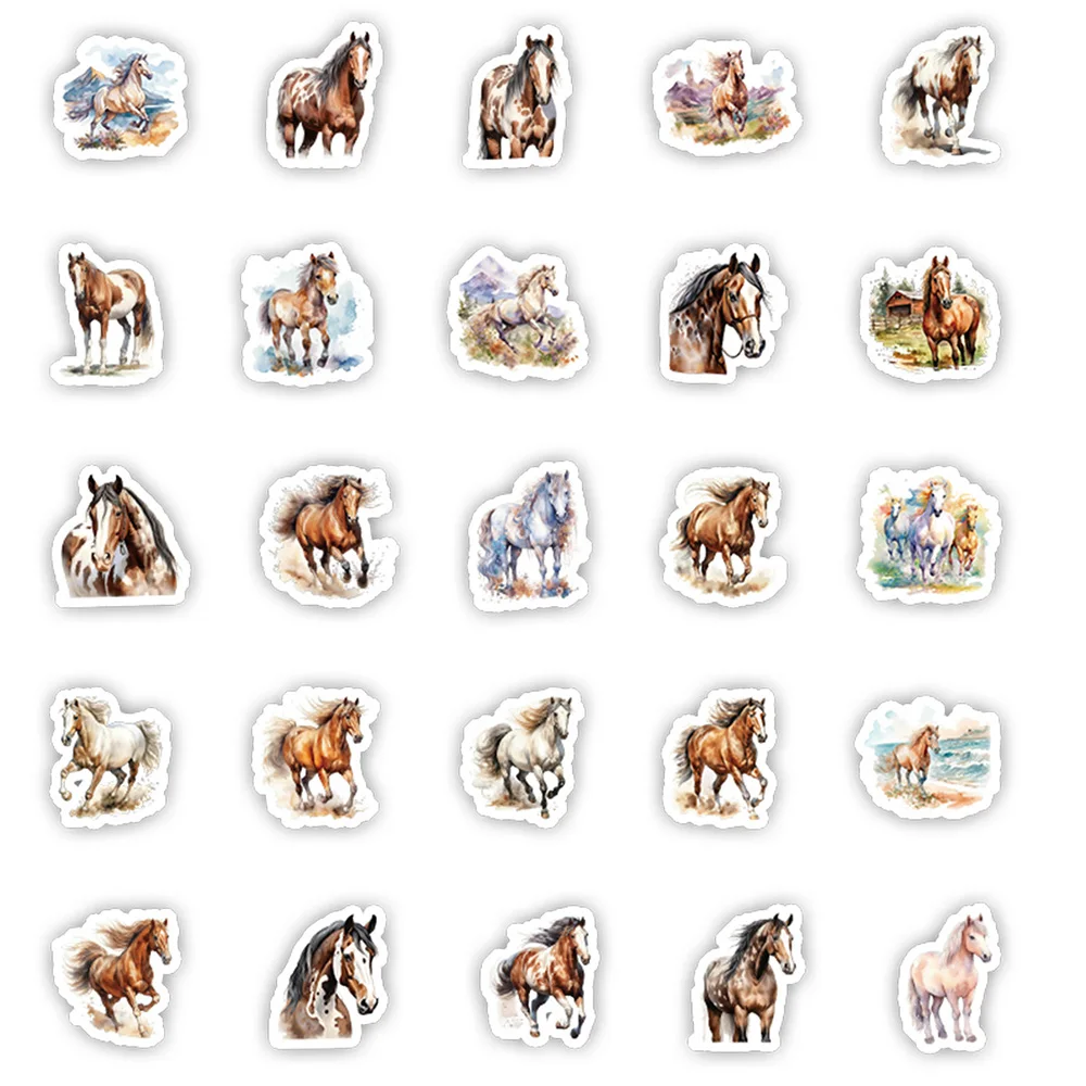 10/30/50pcs Cute Cartoon Watercolor Horse Stickers Funny Kids Decals Toy Phone Case Scrapbook Suitcase Animals Graffiti Sticker