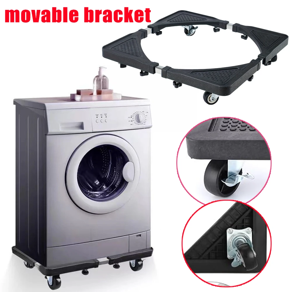Support de base universel réglable en hauteur pour machine à laver, avec patins et étagère de rangement pour laveuse à rouleaux