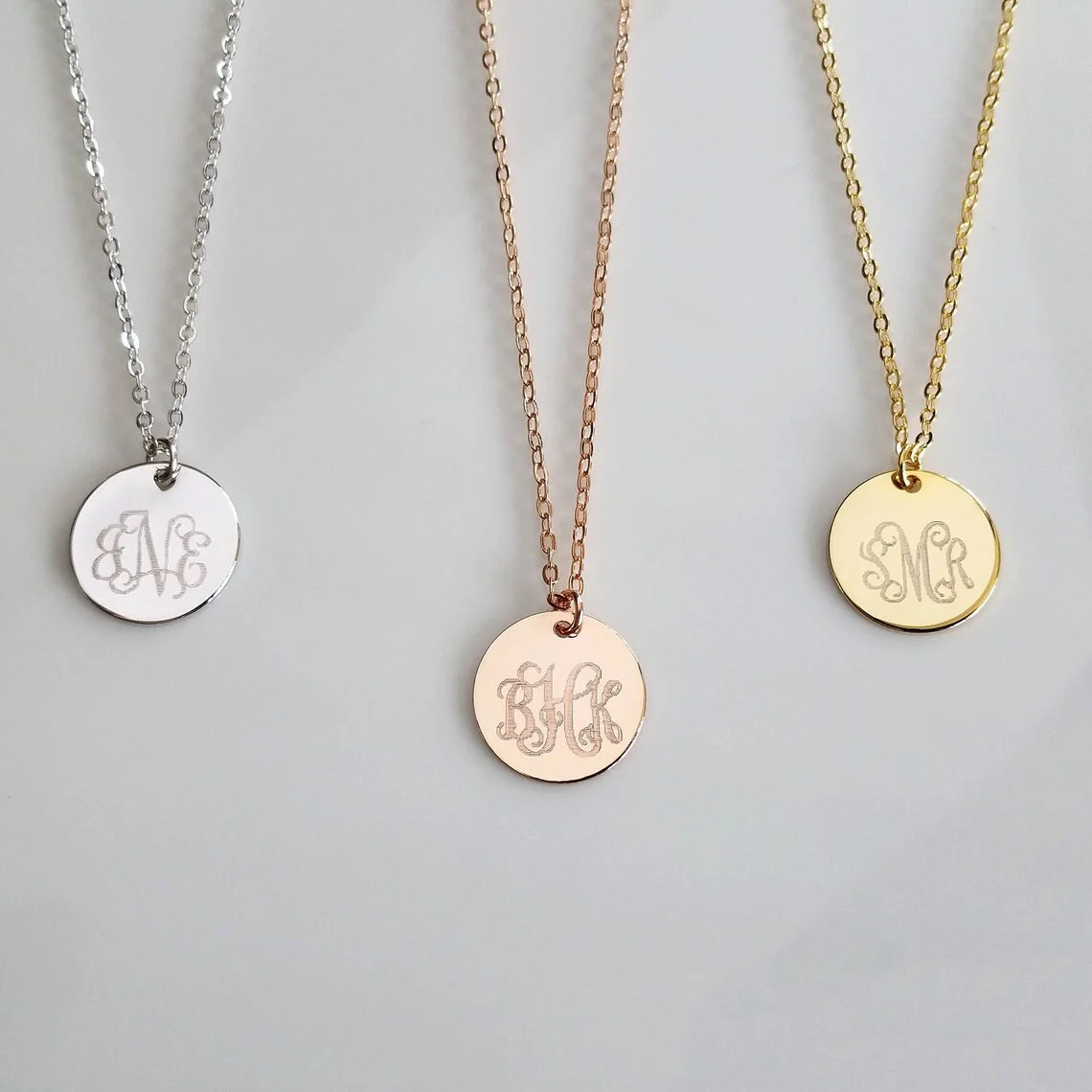 Monogram Disc Necklace Dainty Initials Necklace Bridesmaid Gift Personalized Monogram Necklace Custom Monogram Wedding Gift