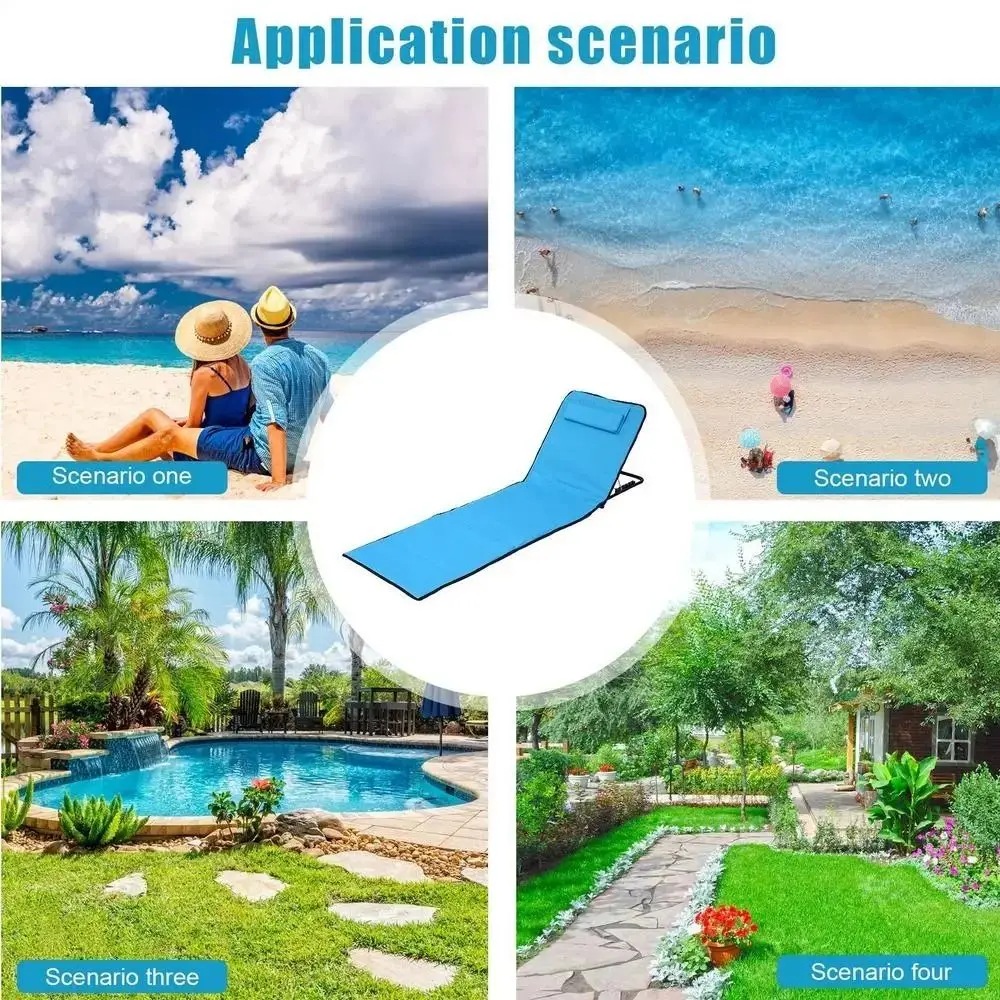 Foldable Design Beach Lounger Reclining Function Headrest Camping Lounger With Handle Folding Lounge Chair Beach Sunbathing
