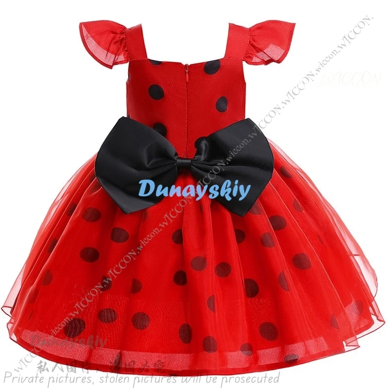 Polka Dot Dress Princess Dress Girls Polka Dot Halloween Costume Dress Headwear Mask Disguise Fancy Kids Children 80-130CM Suit