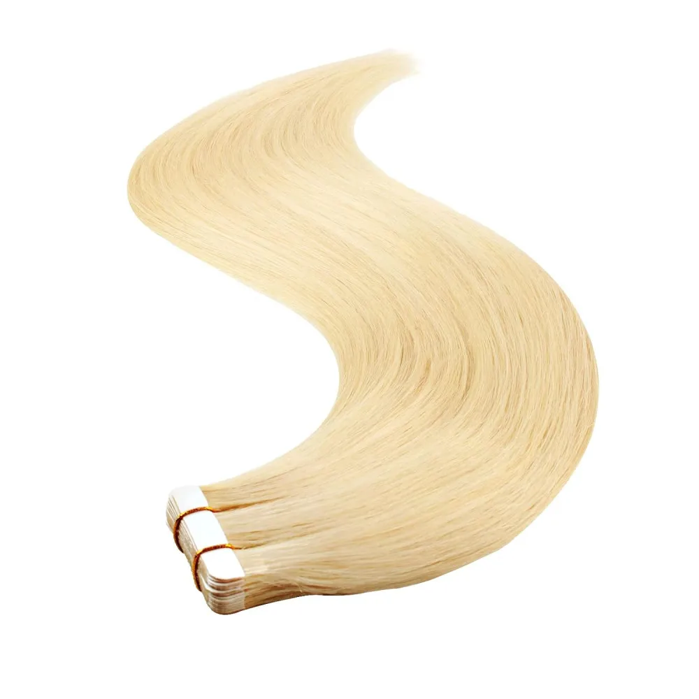 Tape In Human Hair Extensions Blonde #613 Seamless Straight Brazilian Remy 100% Human Hair Extensions 16-26 Inches For Woman 50G