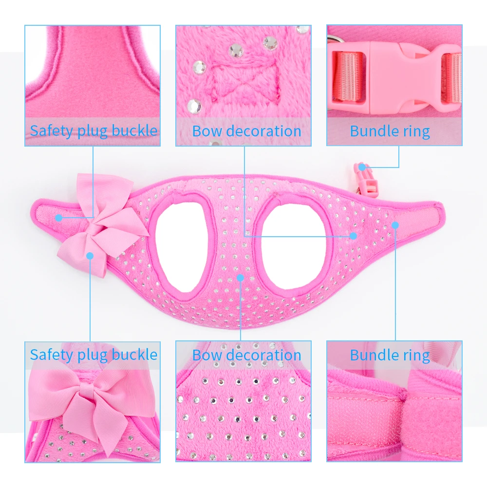 Diamond style soft and comfortable pink bow dog pet chest strap