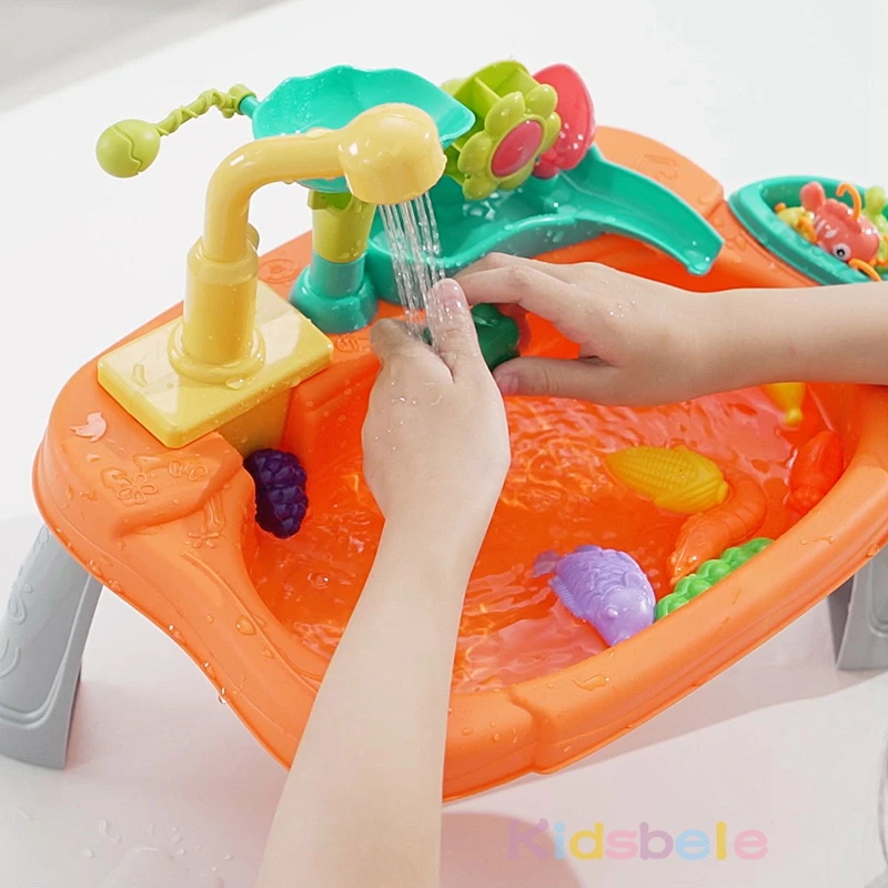 Kids Kitchen Sink Toys Electric Dishwasher Playing Toy With Running Water Pretend Play Food Fishing Toy Role Playing Girls Toys