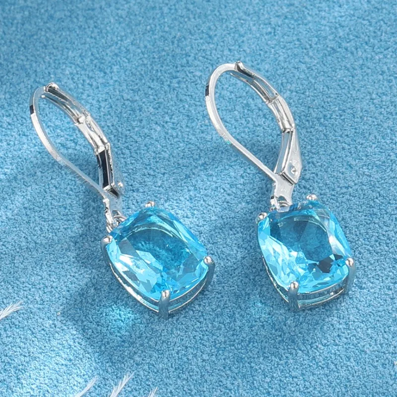 

2024 New Fashion Bright Sky Blue Zircon Drop Earrings for Bridal Wedding Engagement Party Elegant Lady Jewelry Anniversary Gifts