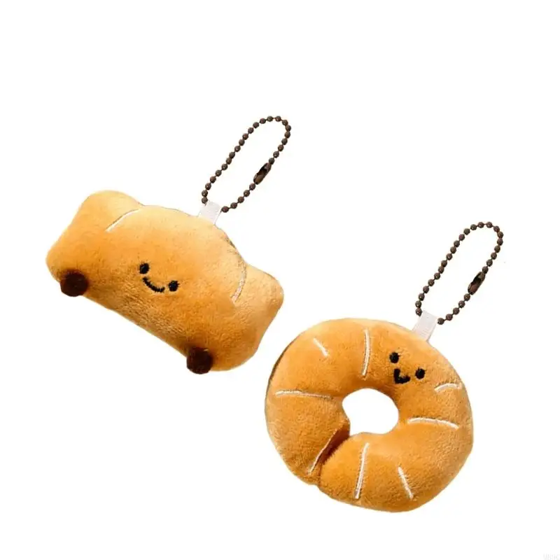 M89C 2Pcs Soft Plush Bread Stuffed Toy Keychain Bag Charm For Girls Kids Room Decoration Lightweight Gift for Student