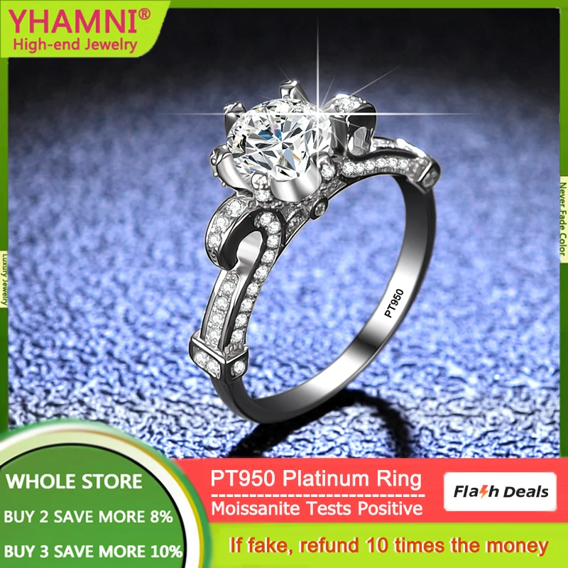 

Women's Unique Gorgeous PT950 Platinum Ring VVS 1CT Moissanite Diamond Engagement Wedding Band Promise Gift Jewelry Accessories