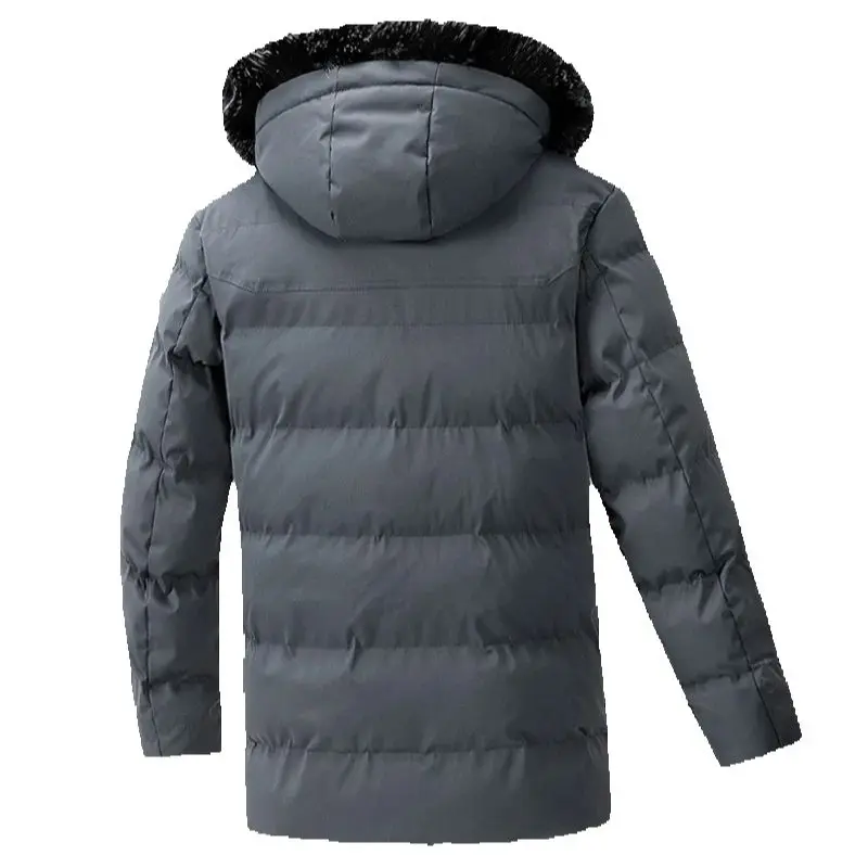 Men's Warm Cotton-Padded Jacket Autumn Winter Casual Zipper Solid Color Body-Fitting Thickened Side Seam Pocket Windbreaker