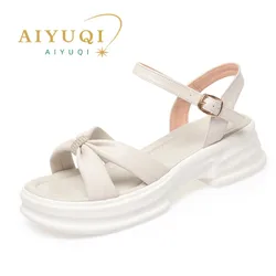 AIYUQI Sandals Women Platform 2024 New Women Summer Sandals Rhinestone Fashion Genuine Leather Women's Sandals