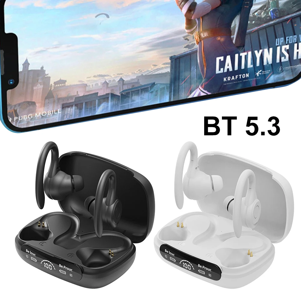 

Gaming Earphones Ear Hook Noise Reduction Fitness Earbuds Bluetooth-Compatible5.3 Power Display Comfortable Sports Music Earbuds