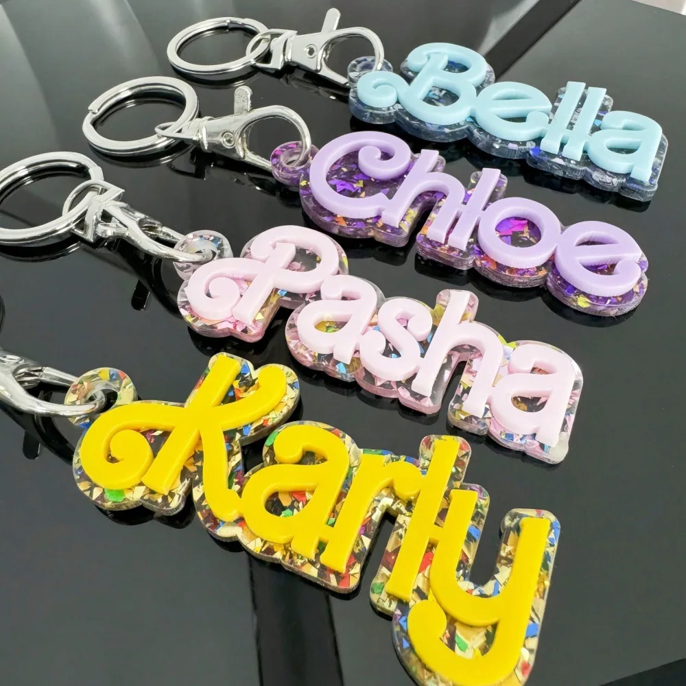

KADRUFI High Quality Custom 3D Name Fashion Keychain Colored Acrylic Nameplate Personalized Backpack Pendant Label Key Chain