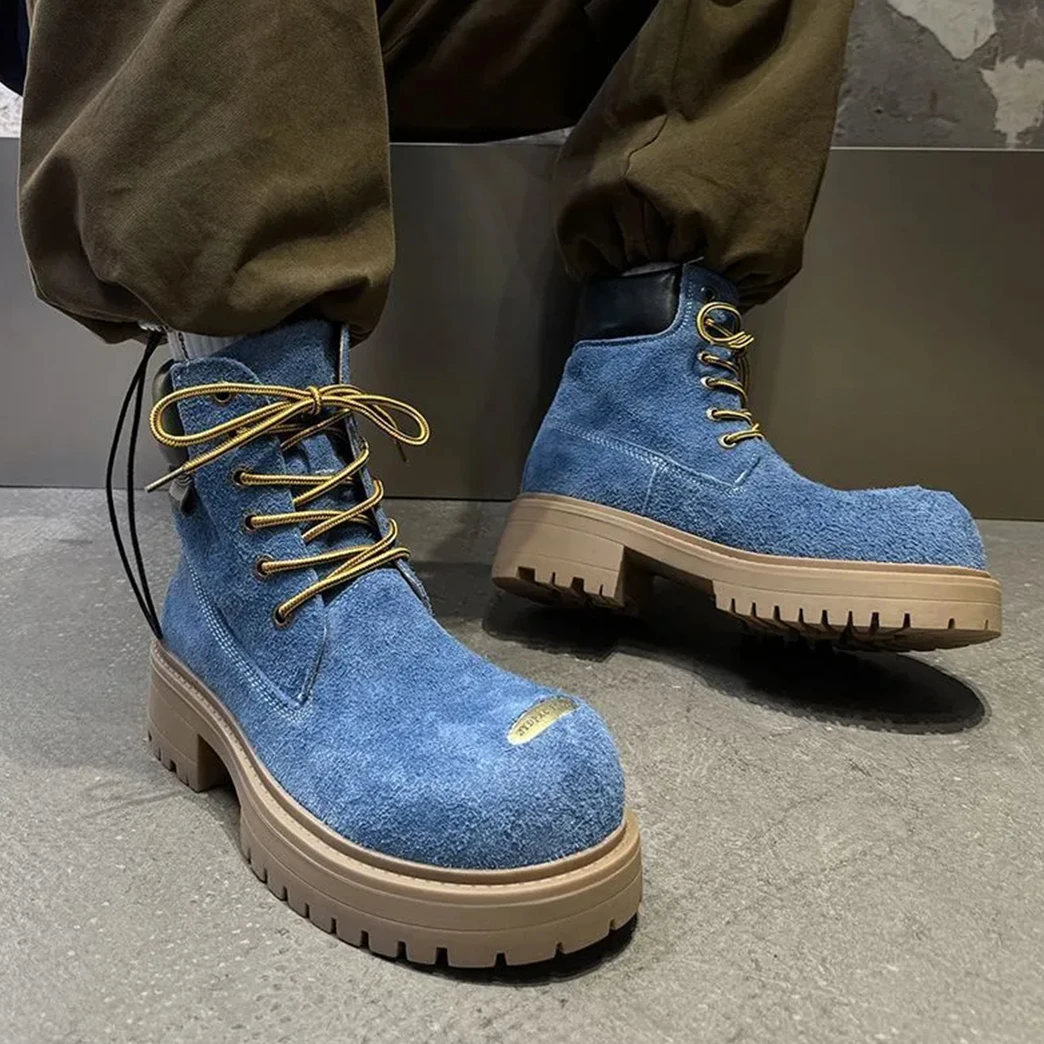 

Genuine Leather Suede Fashion Big Head Men's Boots Outdoor Anti-Slip Wear-resistant Workwear Shoes Couple Set Plus Size 38-46