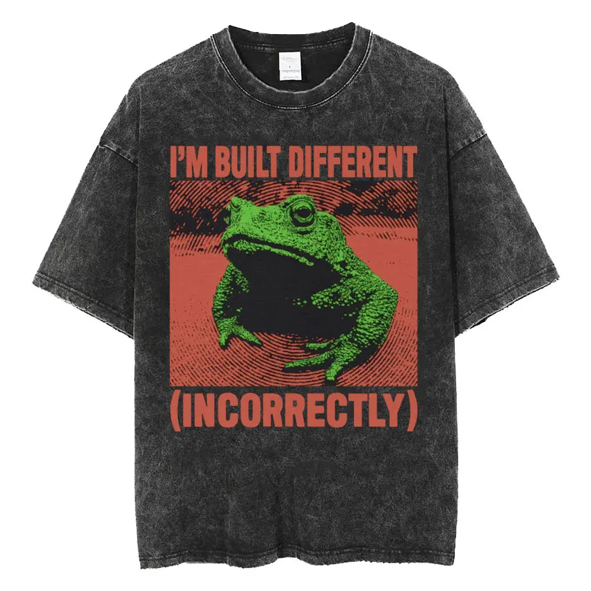The Horrors Are Never Ending Yet I Remain Silly T-shirt Funny Japanese Style Frog Retro Washed T Shirt Men's Tees Tops