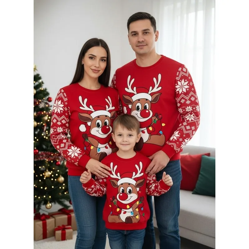 Nouveau Rudolph le renne au nez rouge imprimé laid noël famille correspondant pull mode Streetwear surdimensionné hiver pull