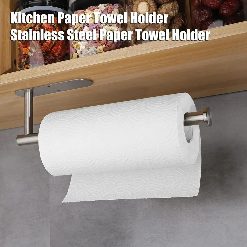

Stainless Steel Roll Paper Holder Self-adhesive Wall Mount Bathroom Toilet Paper Holder Kitchen Paper Towel Storage Rack