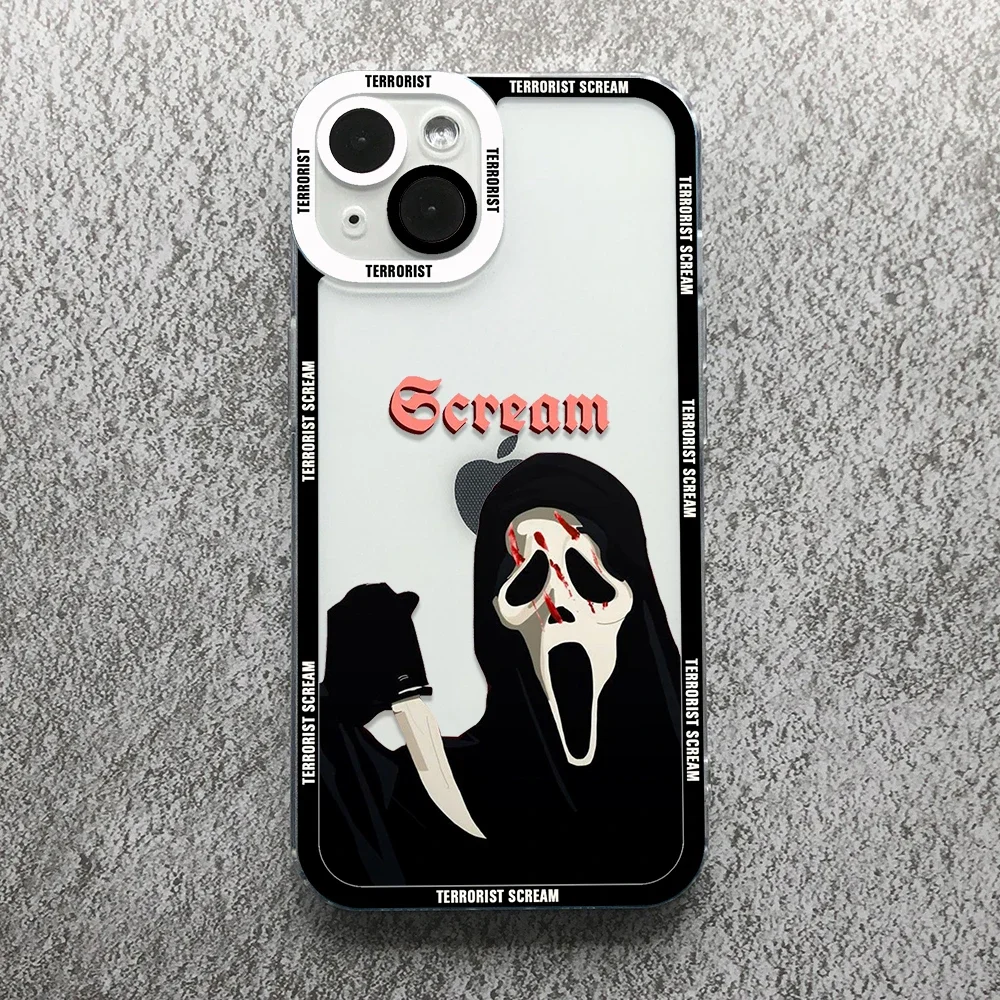 Scary Screaming Art Angel Eyes Phone Case For iPhone 15 14 13 12 11 Mini Pro Max XS X XR SE 7 8 Plus Transparent Cover