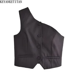 KEYANKETIAN 2024 nuovo lancio gilet asimmetrico monospalla da donna estate monopetto Slim Simply Crop Top canotta nera