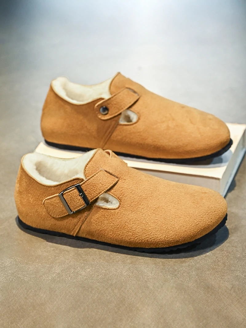 Thickened Fleece Slippers Men's Winter Home Wear Outdoor Mule Toe Covering Slip-On Warm Bken Cotton Shoes Synthetic Leather view 4