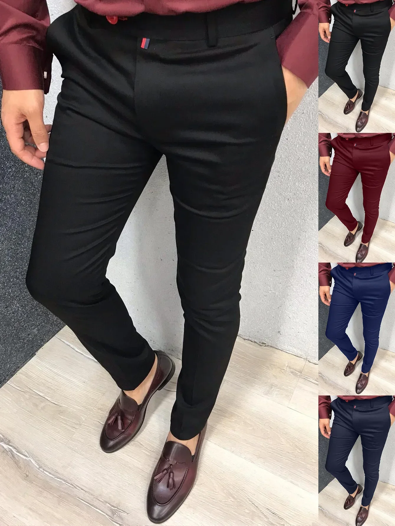 

Men's Fashion Casual Pants Daily Business Formal Pants High waist Slim Europe and the United States Style Solid Color Four Seaso