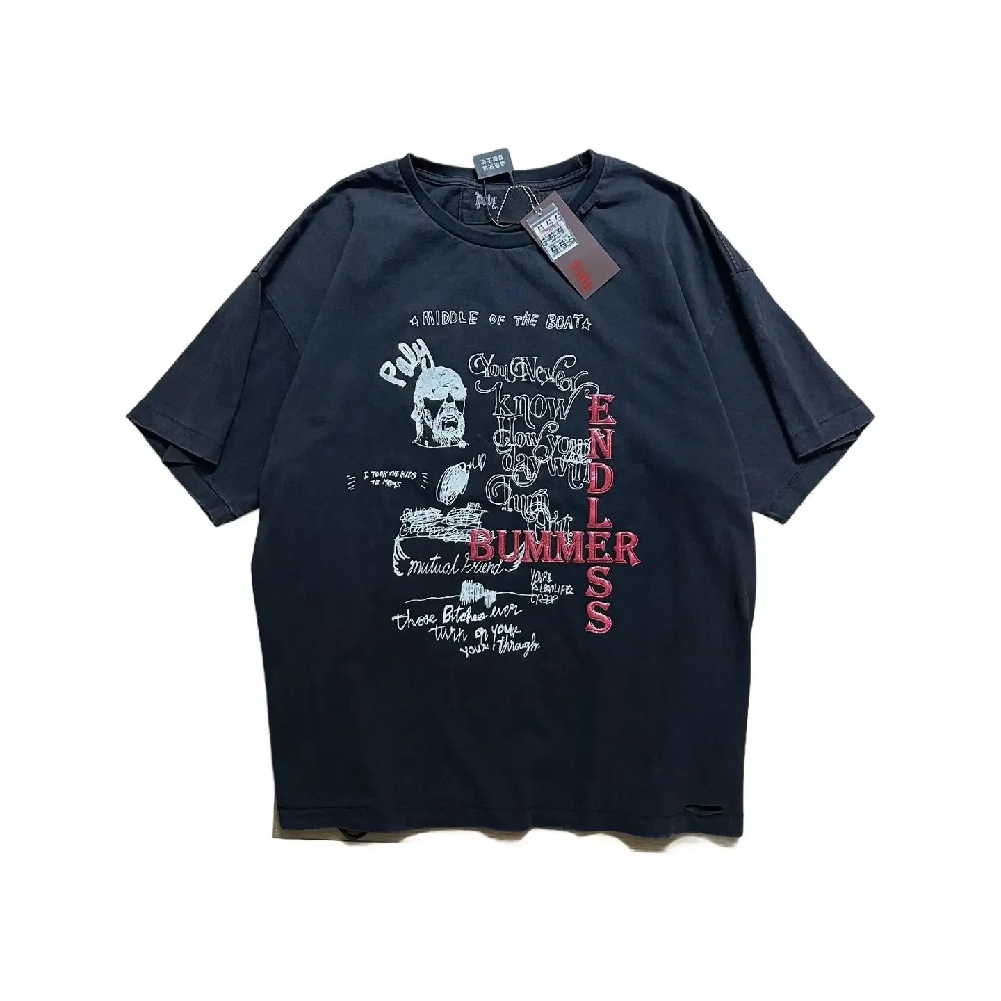 Paly hollywood 26ss collage graffiti letters washed old short sleeve t-shirt
