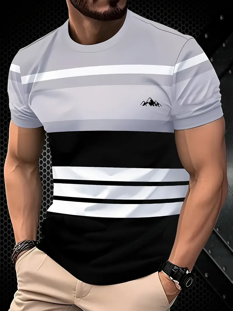 Summer Classic Men's T-shirt Outdoor Round Neck Short Sleeve Top Stripe Print Street Loose T-Shirt Male Oversized Clothing image 4