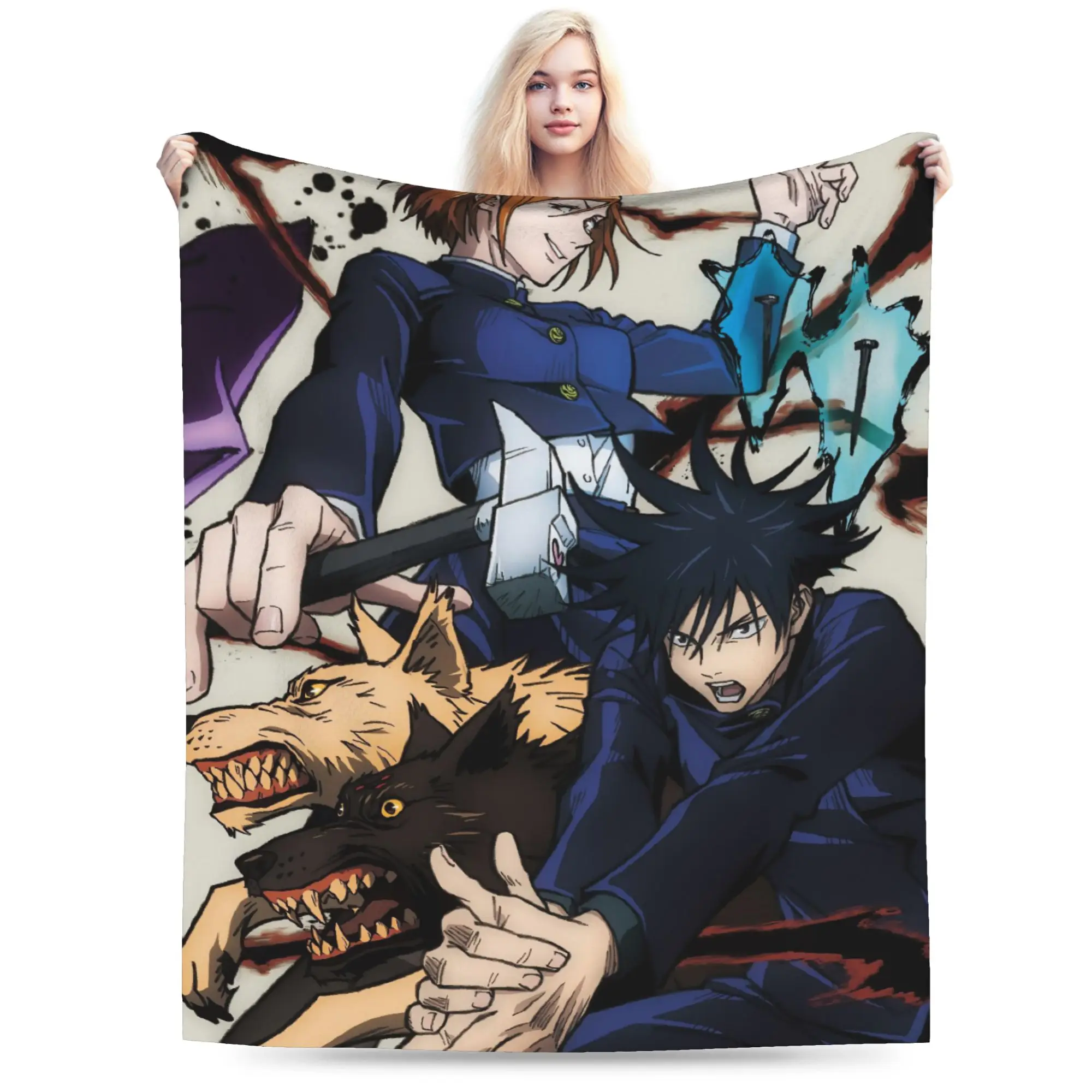 Jujutsu Kaisen Anime Blanket Flannel Decoration Megumi Fushiguro Multi-function Warm Throw Blankets for Sofa Bedroom Rug Piece