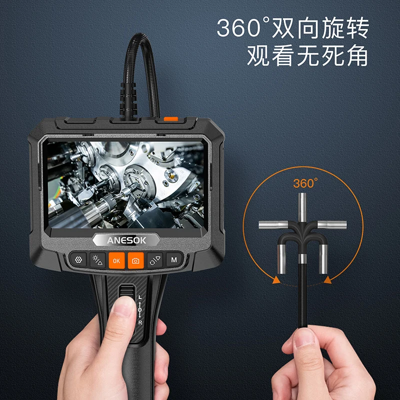 Endoscope de tuyau S10 à double objectif, 360 degrés, endoscope orientable industriel, caméra haute définition, entretien de voiture, détection de moteur