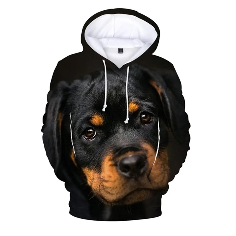 Black Rottweiler Dog Hoodie For Men 3d Print Sweatshirts Spring Autumn Hoodies Women Fashion Pullover Streetwear Kids Coat