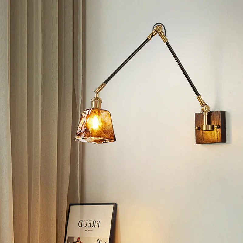 Copper Wall Lamp Tricolor Rocker Arm LED Wall Light Nordic Retro Baking Paint Lighting Lamps Living Room Bedroom LED Mood Lights