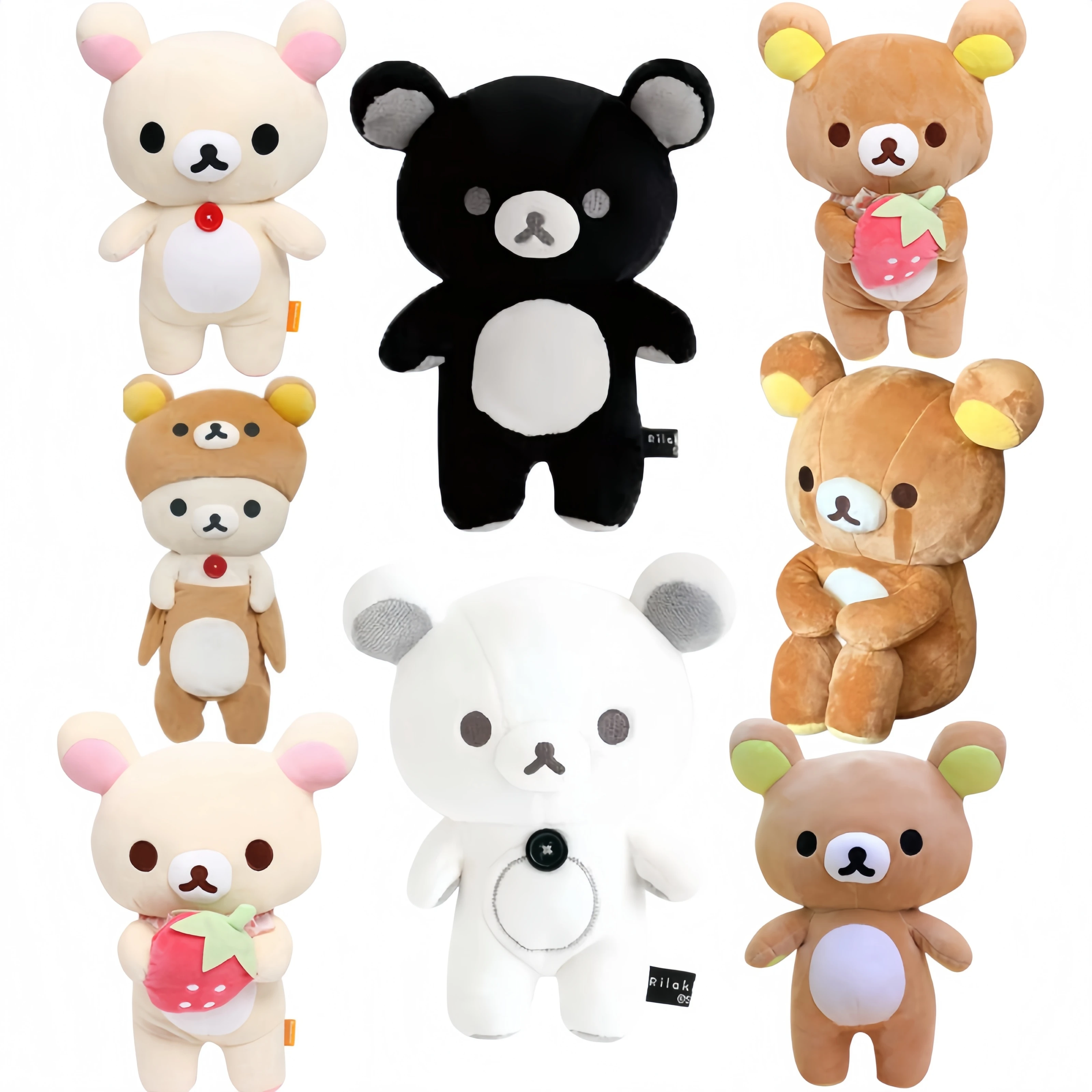 Black and White Rilakkuma Plush Toy Classic Rilakkuma Doll Soft Fluffy Stuffed Animal Huggable Plushies for Girl Birthday Gift