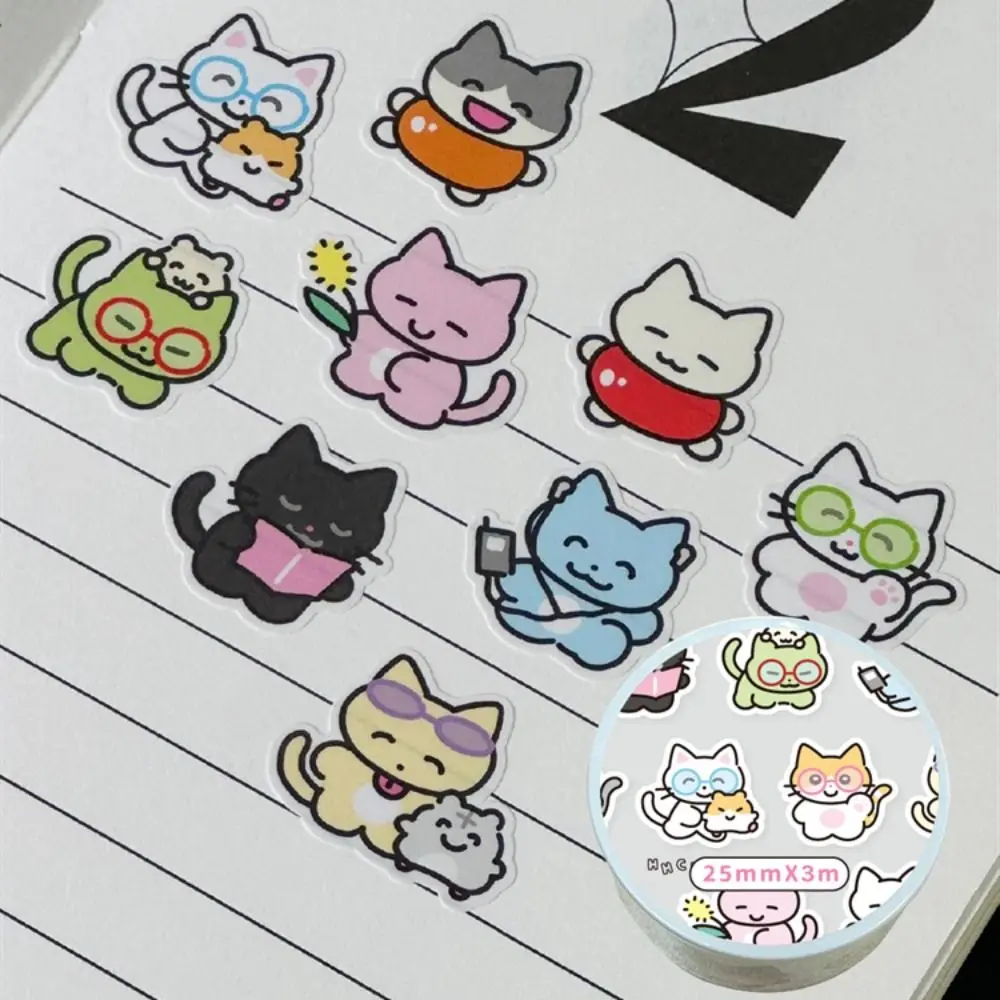 Korean Small Animals Tape Graffiti Style Cute Material Die-cut Stickers Roll School Stationery Handbook Collage