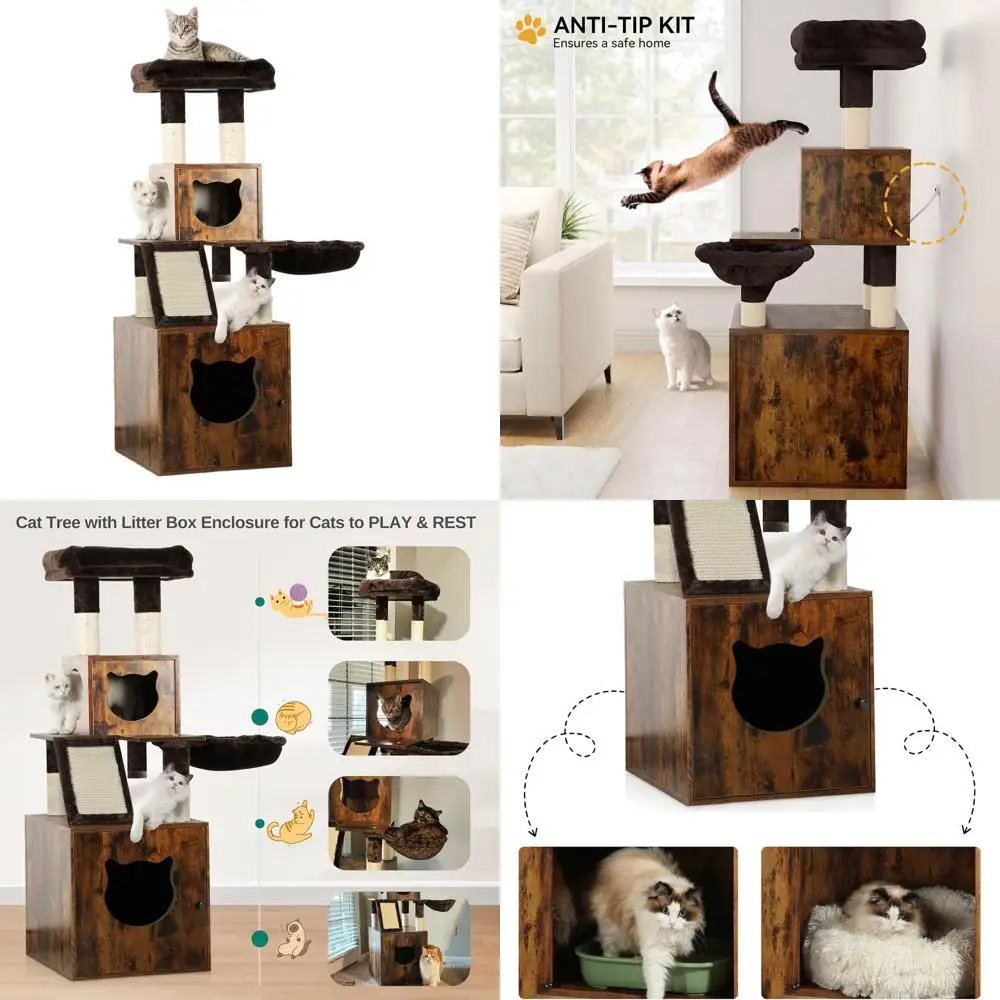 

Коричневый деревянный кошачий туалет-бокс с лежанкой и стойкой для когтей (для сискин), скрытая мебель для кошек