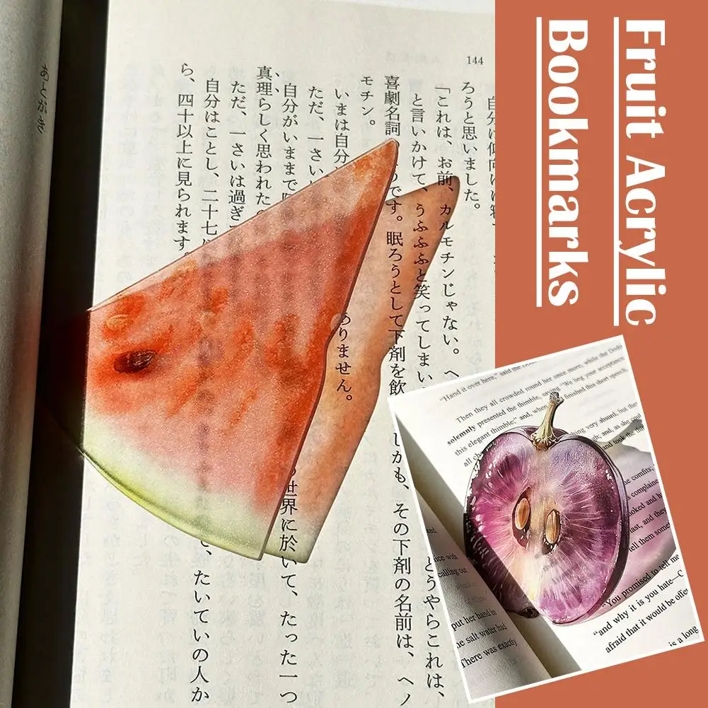Creative Fruit Acrylic Bookmark Aesthetic Translucent Watermelon Orange Book Mark Ins Style Page Marker Gift for Reader Kids