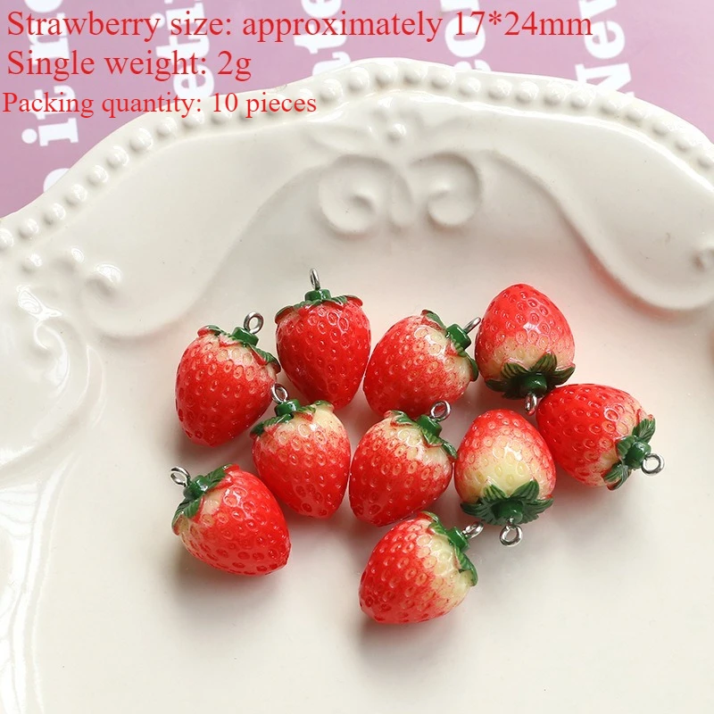 

10 Pieces Sweet Fruit 3D Strawberry Pendant DIY Handmade Jewelry Earrings Keychain Bag Charm