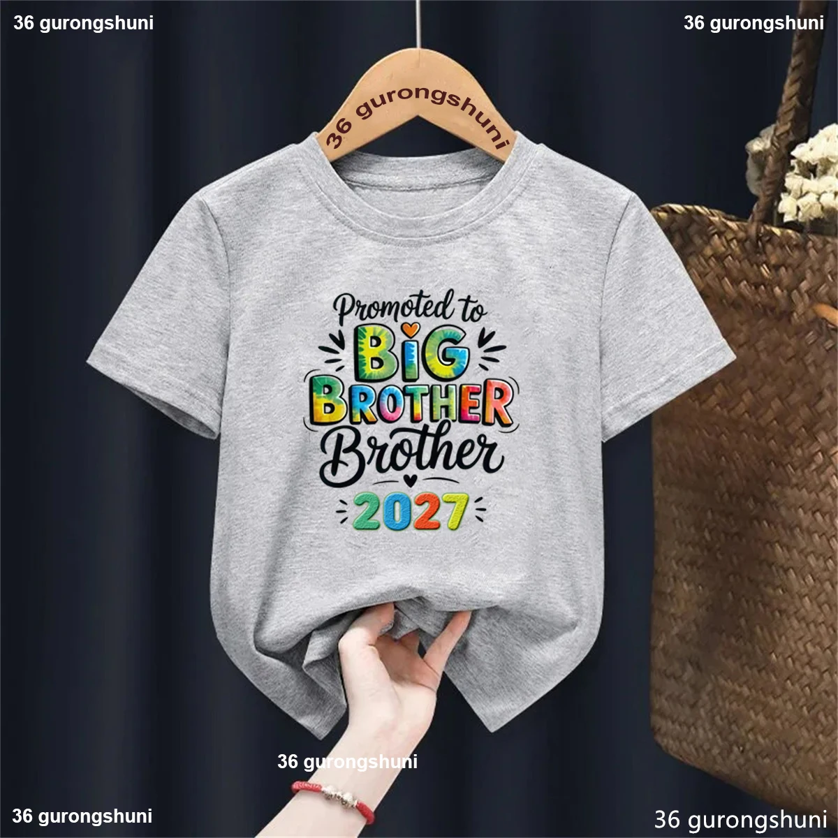"Promoted to Big Brother 2027" Colorful Letter Print Boys' T-Shirt– Pregnancy Announcement Tshirt-Funny Kids' Short-Sleeve Top view 5