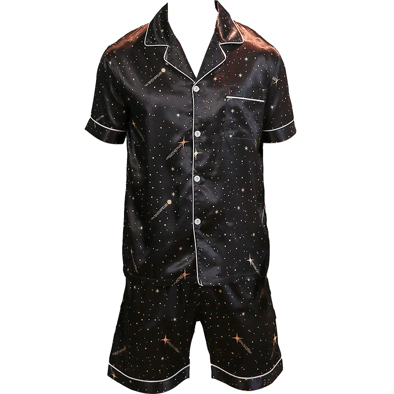 Conjunto de pijama de dos piezas para hombre pantalones cortos de manga corta ropa de dormir con estampado de estrellas para el hogar Verano