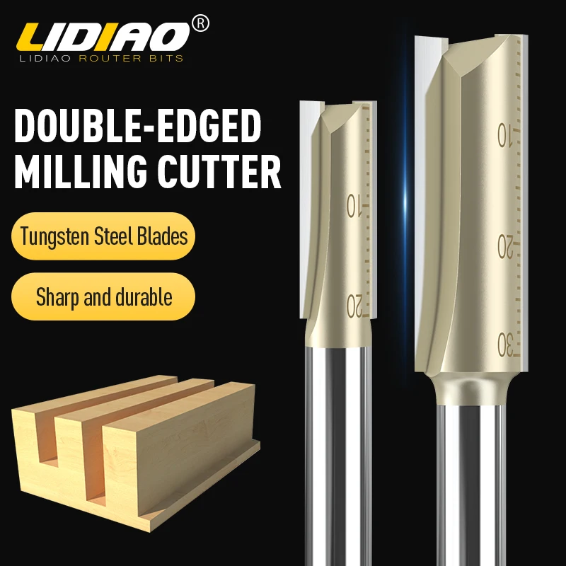 Lidaio 1pc Cortador de Madeira 6.35 mm Haste Dupla Flauta Flush Fresa Reta Roteador Bit Ferramentas Madeira Alta Qualidade