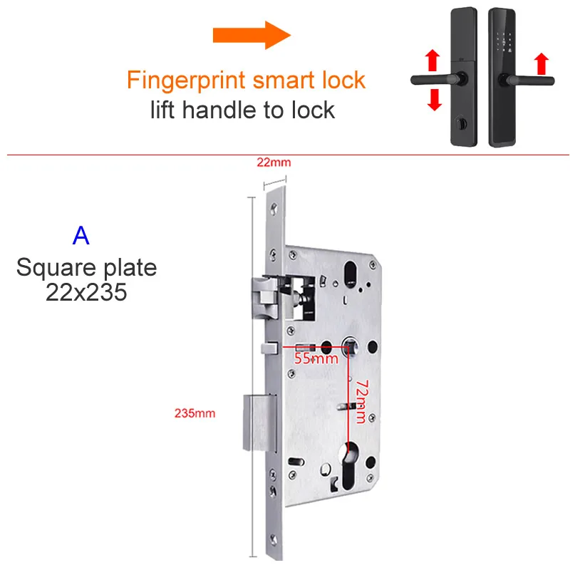 7255 European standard silent lock body panel 23x235mm Silent lock tongue Round Square panel cylinder 32mm 5572 lock body