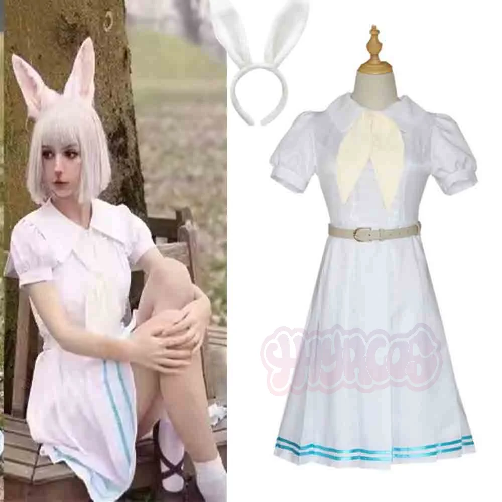 Haru Rabbit Kurzarm-Cosplay-Kostüm, Anime, Halloween, Weihnachten, Party, komplettes Set mit Kopfbedeckung, Socken